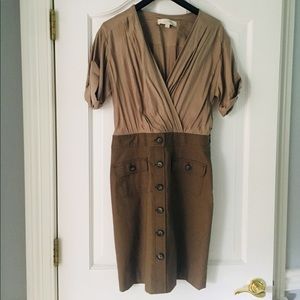 Loft Taupe Blouse Dress w/ dolman rolled sleeves
